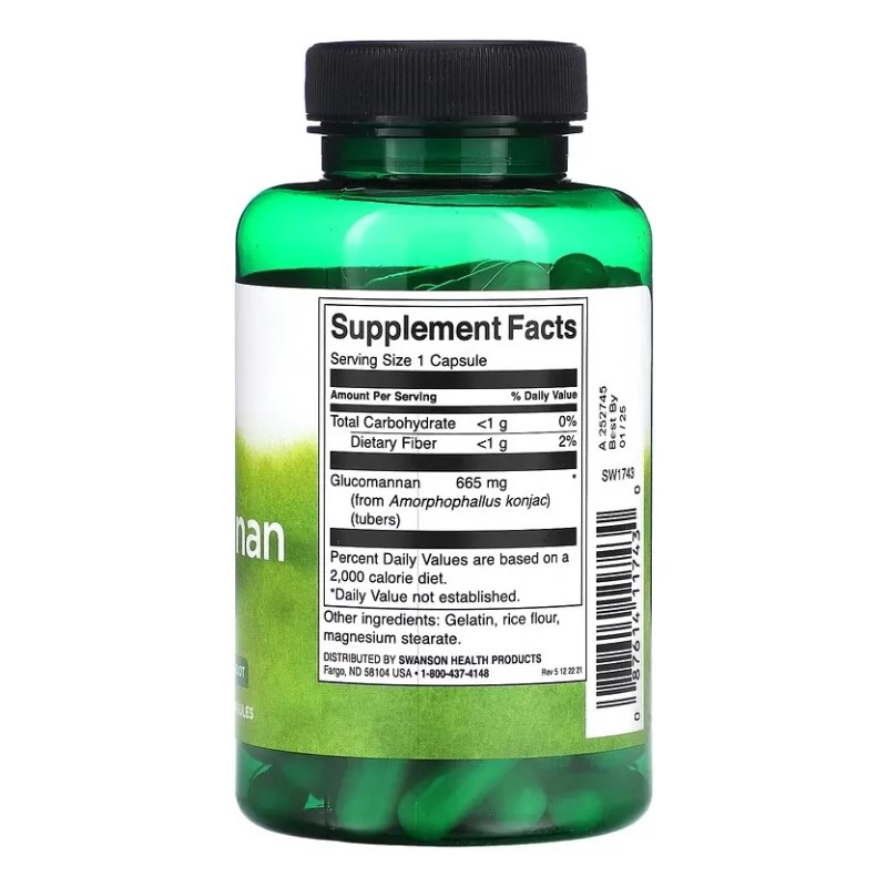 Swanson Glucomanano 665mg Salud Digestiva 90caps Sabor Sin Sabor
