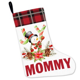 JOWMIJ Mommy Christmas Stockings, Christmas Stockings Gifts for Mom Mum Mother, Mommy Snowman Stocking Christmas for Home Fireplace Decor Xmas Holiday Christmas Party Decorations