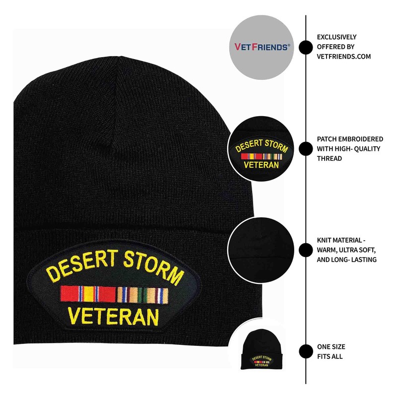 Beanie with Embroidered Desert Storm Veteran Black Patch