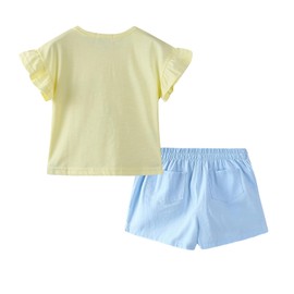 Mud Kingdom 3T Girl Clothing Set Cute Closed Eye Puppy Pattern Pleated Shorts with Red Ribbon Yellow 3T