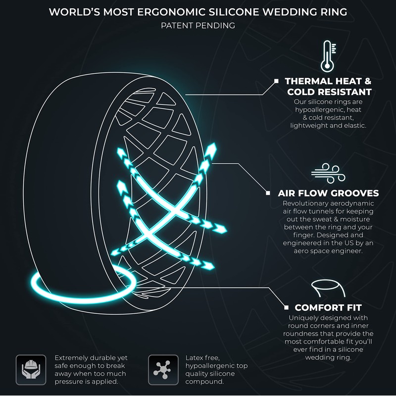 ThunderFit Men Silicone Wedding Rings, Breathable Pattern Engagement Bands 8mm