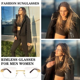 COASION Fashion Rimless Frameless Sunglasses for Women Men Y2k Retro Sun Glasses Square Tinted Glasses (Gold/Transparent + Gold/Black)
