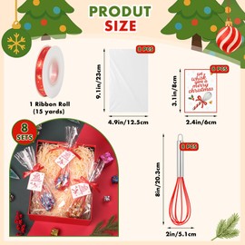 OYV Christmas Whisk Gifts for Neighbors – 8 Sets 8“ Red Silicone Whisks with “We Whisk You a Merry Christmas” Cards, Gift Bags & Ribbons, Fun DIY Stocking Stuffers for Family, Friends, Teachers