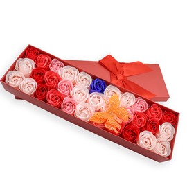 JIALEEY 33 PCS Floral Scented Bath Soap Rose Flower Petals, Plant Essential Oil Rose Soap Set Gifts Ideas for Her Women Girls Mom Valentine's Day, Red Gift Box