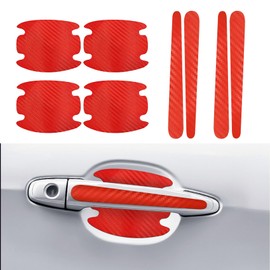 Tecledsn 8PCS Car Door Handle Scratch Protectors, Carbon Fiber Car Door Handle Cover Anti Scratch Car Stickers, Universal Car Accessories Car Door Handle Bowl Sticker for Most Cars, Trucks, SUVs (Red)