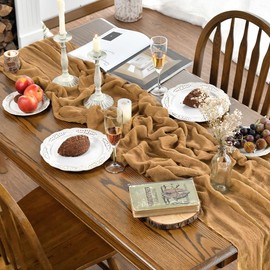 Artoid Mode Boho Cheesecloth Gauze Mustard Yellow Wedding Table Runner 90 x 300 cm Washable Table Decoration Party Birthday Valentine's Day Baby Shower Decor