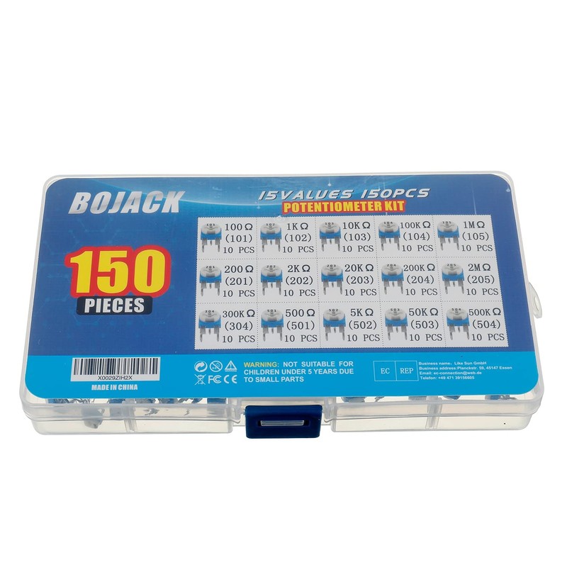 BOJACK 15 Values 150pcs 100ohm - 2M Ohm Variable Resistance