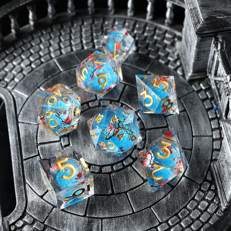 Liquid Core DND Dice Set, 7 Pieces, Quicksand Polyhedron Resin