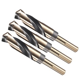 METALLIXITY Drill Bit (7/8") 3pcs, 1/2" Reduced Shank 3-Flat M35 5% Cobalt HSS 135° Point Angle for Stainless Steel DIY Projects Tool Black and Gold