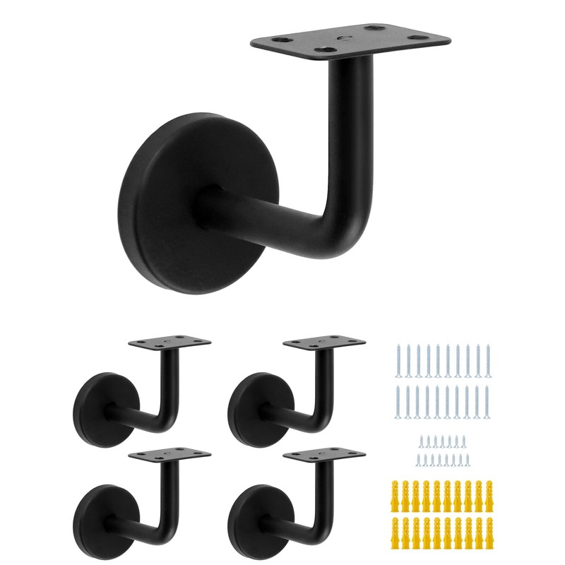 QWORK® Pack of 5 Stainless Steel Handrail Brackets Black 60