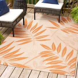 JONATHAN Y SMB208A-8 Havana Tropical Palm Leaf Indoor Outdoor Area Rug, Floral Transitional Modern Easy Cleaning,Bedroom,Kitchen,Backyard,Patio,Non Shedding, 8 X 10, Cream/Orange