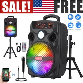 Universal 1000W 8" Rechargeable Bluetooth Party Speaker Subwoofer TF FM AUX w/ Mic Stand