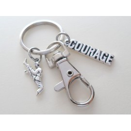 Martial Arts Keychain with Kicking Student Charm, Courage Charm, and Swivel Clasp Hook, Karate, Taekwondo or Coach Keychain