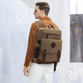 DEEVORCA Retro Canvas Man Backpack Fashion Large Capacity Knapsack Bag for 17.3 inches Laptop Multiple Pockets Daypack for Casual Work Camping Street Daily Vintage Men Rucksack Bag Khaki