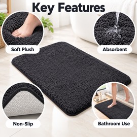 Long-Hair Furry Bathroom Mat, Absorbent Plush Shower Floor Rug, Soft Non-Slip Bath Mat for Toilet, Doorway & Home