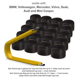 ColorLugs Vinyl BoltCap Cover | Flexible Fit Bolt Lug Nut Cap | ½ Inch deep | Includes Deluxe Extractor | Available in a Variety of Colors | Made in The USA (Black, 17 mm, 20-Pack)