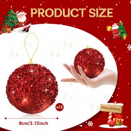 12 Pcs 3.15 Inch Christmas Ball Ornaments Glitter Sequin Ball Large Red Christmas Tree Decorations Xmas Hanging Balls for Home New Year Holiday Indoor Outdoor Party Decor (Red, 3.15 Inch)