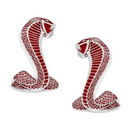 Mustang LARGER 3 1/2" Cobra Snake Fender Side Emblems Red Chrome Pair