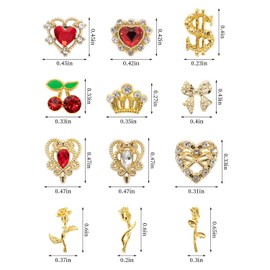 Pack of 85 Nail Charms Gold, Hearts, Cherry, Dollar, Roses, Crown Charms Nails, 3D Nail Charms Y2K, Nail Art Decoration (85)