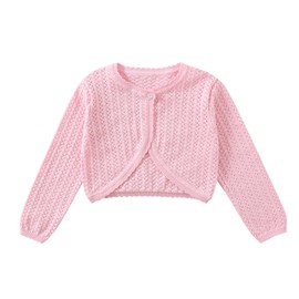 Yealoo Bolero Girls' Knitted Cotton Cardigan with Hole Pattern Children's Bolero Jacket Shoulder Jacket Communion Dress, pink