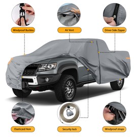 Waterproof Truck Cover Compatible with Chevy Colorado Crew Cab Long Bed 6.1ft, 10 Layers Truck Covers with Inner Cotton and Windproof Bands, Zipper Door for Snow Rain Protection