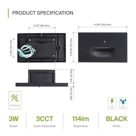ASD LED Recessed Step Light Fixture | 3W 120LM 3000K-5000K 120V | 3CCT, Photocell, Waterproof, ETL Listed | Dusk to Dawn Stair Lamp, Outdoor Tread Lighting, Staircase Spotlight | Black