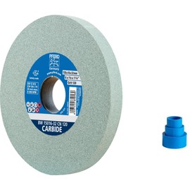 PFERD Carbide Grinding Disc, 150 x 16 x 32 mm, SiC 120, 39008421 - Soft, aggressive grinding wheel for hard materials, e.g. carbide, with reducing sleeves (25/20/16 mm)