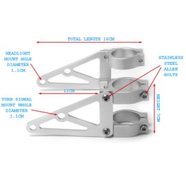 Alchemy Parts Motorcycle Brushed Headlight Brackets with Fork Clamps to fit 44-45mm Diameter Forks in Silver (2 PCS) for Custom Café Racer Street Bike