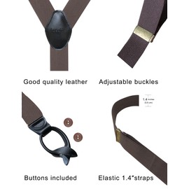 Ausukler Button Suspenders for Men Dress Pants and Tuxedo Heavy Duty Big and tall Y-back 1.4 inches One Size, Coffee, One Size