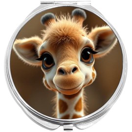 NewCharms Cute Baby Giraffe Face Compact with Mirrors - Perfect Pocket and Purse Size Folding Mirror for Applying Make Up Anywhere