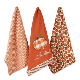 DII Pumpkin Spice Fall Kitchen Towels Collection Durable Cotton Cloth, Decorative and Absorbent, Dish Towel Set, 18x28, Thankful Check, 3 Piece