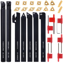 1/2" 12mm Indexable Lathe Turning Tool 21Pcs Kit- 7Pcs Metal Lathe Tools Holder Set with 14Pcs Carbide Insert Turning Inserts for Turning Grooving Boring Threading Cutting.Carbide Lathe Tools.