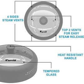 Microwave Cover for Food, Silicone and Glass Splatter Guard Lid for 6–7–8–9-10-11-12 inch Plates & Bowls. By EZY ACTIVE (Gray)