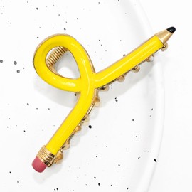 HIFANMM Pencil Hair Clip for Girls Back to School Hair Claw Clips, Yellow Pen Hair Clips Students Teachers Non Slip Hairpins for Thick Thin Hair Metal Alloy Hair Accessories School Opens Season Decor