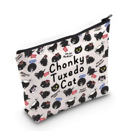 JXGZSO Funny Cat Meme Gift Black Cat Makeup Bag With Zip Tuxedo Cat Cosmetic Bag Gift for Cat Lover Fat Cat Gift Cat Bag