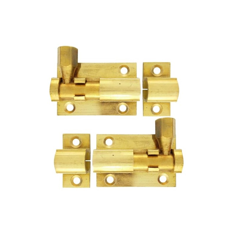 Merriway BH01398 (2 Pcs) Surface Door Bolt, Polished Solid Brass