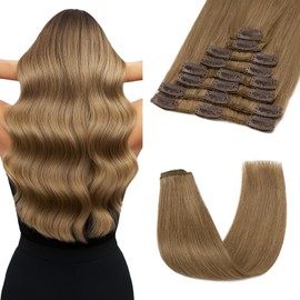 Clip-In Real Hair Extensions, 100% Remy Human Hair, Light Brown, 50 cm, 8 Pieces, Invisible Straight Natural #06-70 g