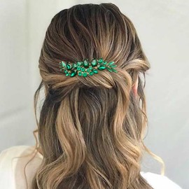 BETITETO Bridal Crystal Hair Accessories Small Wedding Gold Hair Piece with Comb for Women Girls (Green)