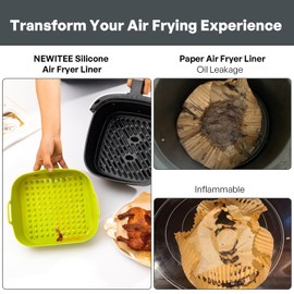 NEWITEE Air Fryer Silicone Liners Reusable, BPA Free Platinum Silicone Air Fryer Liners Perfectly Fit 5 QT Square Air Fryers Silicone Air Fryer Basket Baking Tray Air Fryer Inserts - 2 Pack