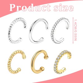 LQIOACU Set of 6 earrings, earrings without ear hole, ear cuff, ear cuff, silver gold, multicoloured