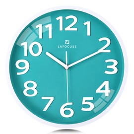 Lafocuse 12 Inch Silent 3D Numbers Teal Wall Clock for Living Room Decor, Battery Operated Teal Green Clocks for Girls Room Bedroom Kitchen