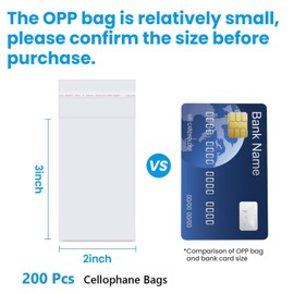 200 Pcs Cellophane Bags 2x3 Inches Self Sealing Cello Bags Small Clear Cookie Bag Adhesive Resealable Plastic Poly Cellophane Treat Bag for Candy Jewelry Gifts Decorative Favor