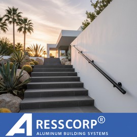 2FT Aluminum Handrail Kit for Indoor/Outdoor Stairs – (2–18 FT Available) – 1.97" Round Wall Mount Stair Railing, Matte Black, with Adjustable Steel Brackets – Complete DIY Grab Bar Kit – ARESSCORP