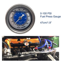 Blue Oil Press Gauge Car Fuel Pressure Liquid Filled Gauge Kit 1/8 NPT 0-100PSI for Honda Civic CRX Acura Mitsubishi Eclipse