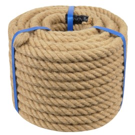 3/4 Inch Natural Jute Rope, 150 Feet Thick Hemp Rope, 4 Strands Twisted Manila for Crafts, Railings, Hammock, Nautical, Home Decorating, Indoor/Outdoor Use