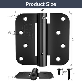 USATURE 4 inch Self Closing Door Hinges, 5/8'' Radius Corners Spring Loaded Hings for Exterior, Garage, Front and Back Door, UL Listed 2 Pack Matte Black
