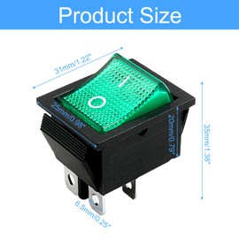 Unlorspy 3Pcs KCD4 Rocker Switch DPST 4 Pins 2 Position (ON Off) Boat Rocker Toggle Switch KCD4 Latching Rocker Switch with Green LED Light (Green,16A 250V 20A 125V)