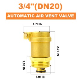 GASHER 2PCS Automatic Air Vent Valve, 3/4" DN15 Air Release Valve, Brass Air Bleed Valve, For Solar Water Heater And Hvac System