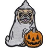 Dog - Pug Ghost with Pumpkin - Embroidered Iron on