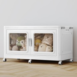 BROVIEW 220 Qt Stackable Storage Bin with Lid, 55Gal Extra Large Collapsible Storage Boxes, Folding Plastic Drawer, Heavy-Duty Store Cabinet, Closet Organizer for Home Kitchen, 1 Pack White